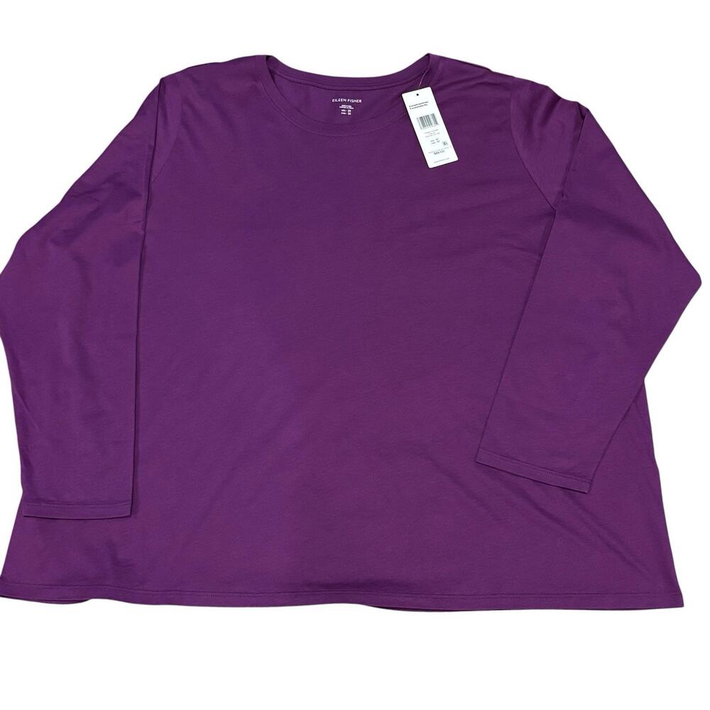 Eileen Fisher Dalia Purple Organic Pima Cotton Knit Long Sleeve Tee Shirt 3X